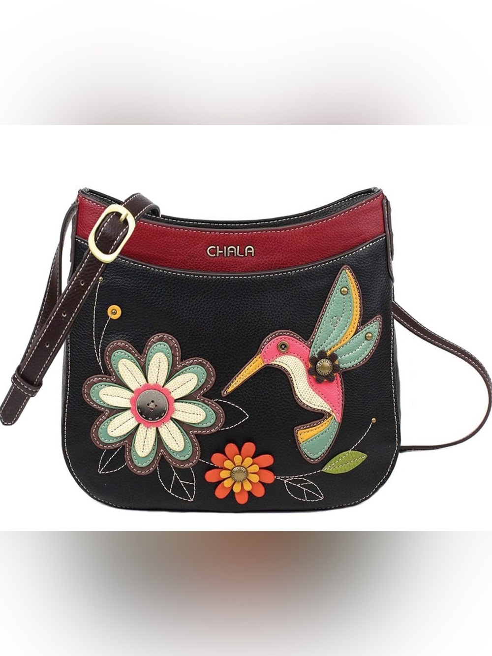 Chala Crescent Crossbody Shoulder Bag Adjustable Strap Hummingbird Appliqué Mint